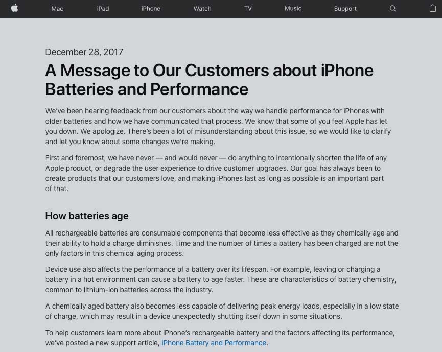 Carta Apple baterias