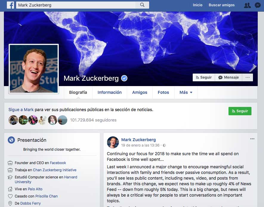 Mark Zuckerber en Facebook